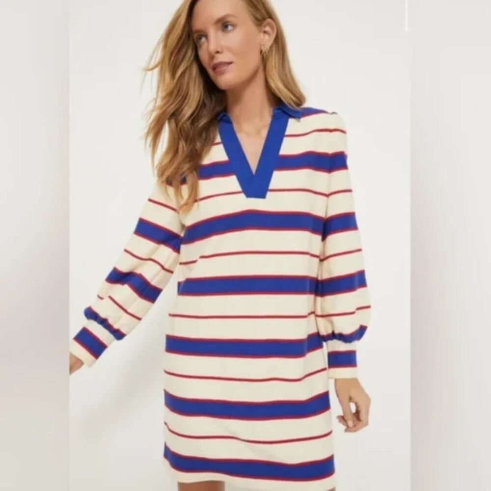 Tuckernuck Pomander Place Bradley Striped Knit Polo Dress - Cream/Red/Blue S